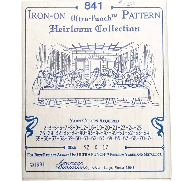 3/$10 American Dimensions Transfer Pattern The Last Supper for Embroidery 1991 - Picture 2 of 5